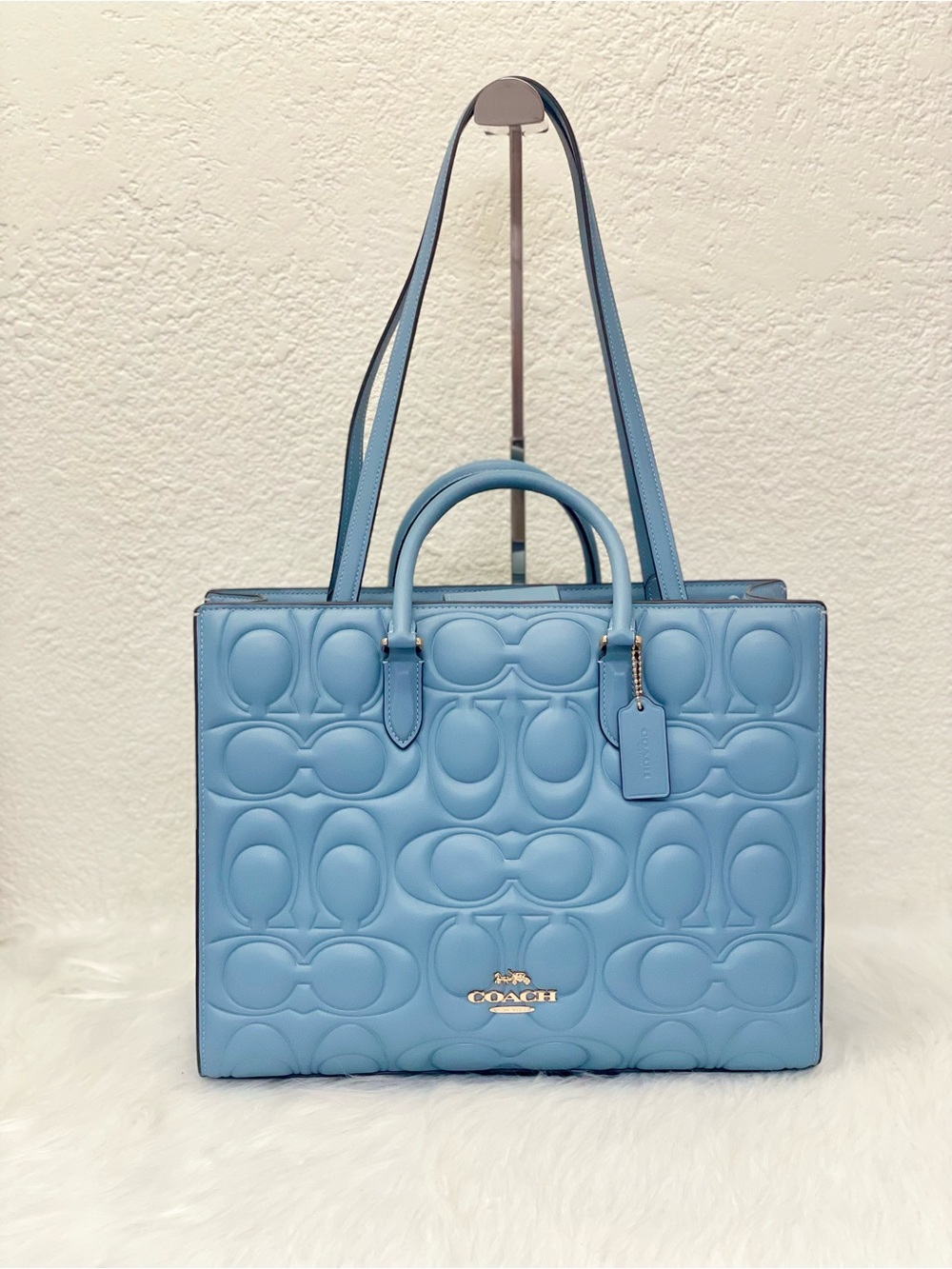 Coach Large Maggie Tote Bag In Signature Leather/Gold/Azure CY672 NWT